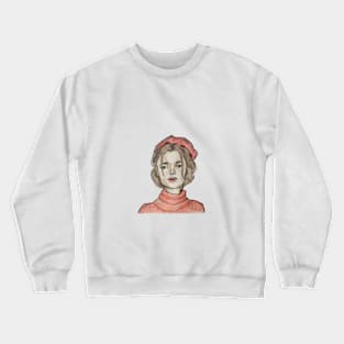 girl wearing red Crewneck Sweatshirt